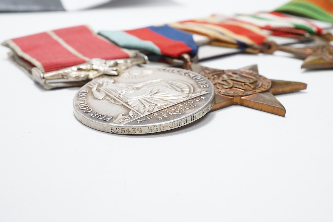 A WWII BEM medal group awarded to 525439 Sgt. John Hume R.A.F., comprising of six medals (BEM engraved)